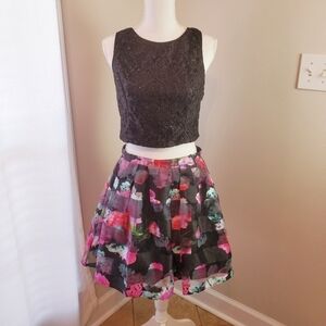 Jodi Kristopher 13 Sequined lace top Sequin Hearts 13 Pleated floral tulle skirt